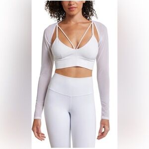 ALO Yoga White Mesh Long Sleeve Shrug Crop Top